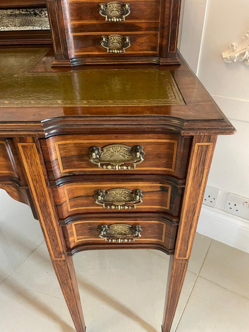 Fine Quality Antique Victorian Freestanding Maple & Co. Inlaid Writing Desk - Image 6